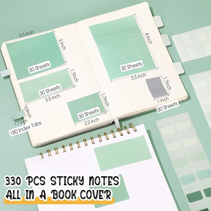 Janlaugh 38 Pcs Aesthetic College School Supplies with Pen Case Sticky Notes Gel Pens Highlighters Correction Tapes Back to School Stationery Kit(Green Color,Classic)