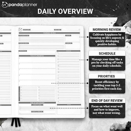 Panda Planner Pro 2025-2026 – 6 Month Large 8.5x11 Undated Academic & Productivity Planner – Weekly, Monthly & Daily Agenda, Calendar Organizer, Work Planner, and Personal Development Tool – Large, Black
