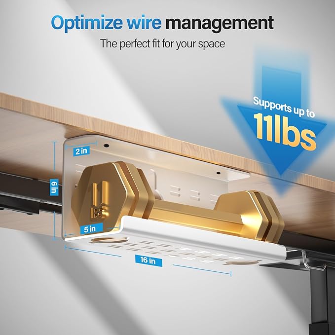 2 Pack Cable Management Under Desk White, Cinati 32" Large Cable Management Tray, Under Desk Alloy Steel Wire Organizers, Cord Hider Tray for Office and Home - Tape or Screw Installation
