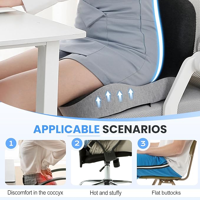 2025 New Back and Seat Cushion, Ergonomic Non-Slip Memory Foam Seat Cushion with Back Support, L-Shaped Breathable Backs Cushions for Car, Office, Home (Sky Blue)