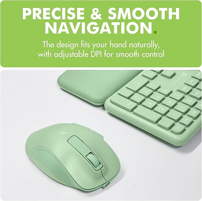 X9 Green Ergonomic Keyboard Mouse Wireless Combo - Type Comfortably Longer - 2.4G/Bluetooth Split Keyboard, Multi-Device, Soft Wrist Rest, Rechargeable, Silent Ergo Keys - Laptop, PC, Mac,iOS,Android
