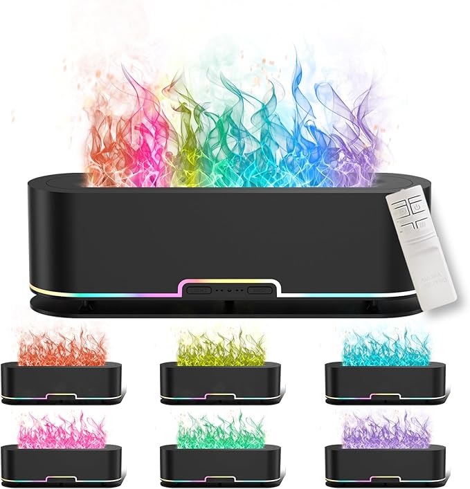 2025 Upgraded Rainbow Flame Fire Diffuser Humidifier, 7 Colors Changing Oil Diffuser, Ultra-Quiet Aroma Essential Oils Aromatherapy Diffusers for Large Room, Bedroom, Office