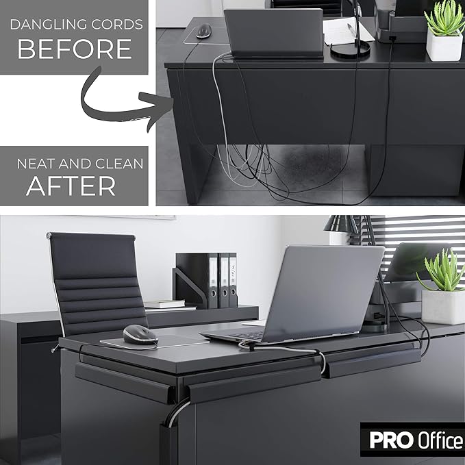 J Channel Cable Raceway Kit - Computer Desk Cable Management System - 4x16'' Black Under Table Cable Management Trays for Office and Home