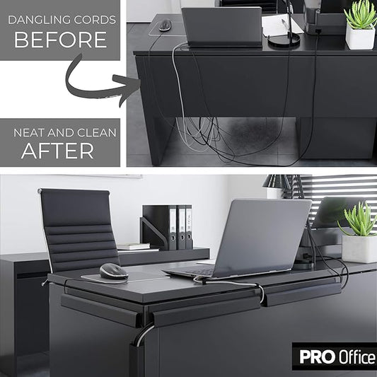 J Channel Cable Raceway Kit - Computer Desk Cable Management System - 4x16'' Black Under Table Cable Management Trays for Office and Home