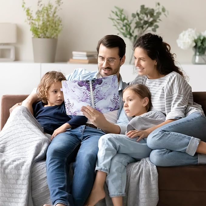 Ospelelf Undated Mini Planner Daily Spiral Binding Weekly Monthly Hardcover Calendar Planners with Stickers 12 Months Productivity Aesthetic Journey Booklet Size Purple Marble