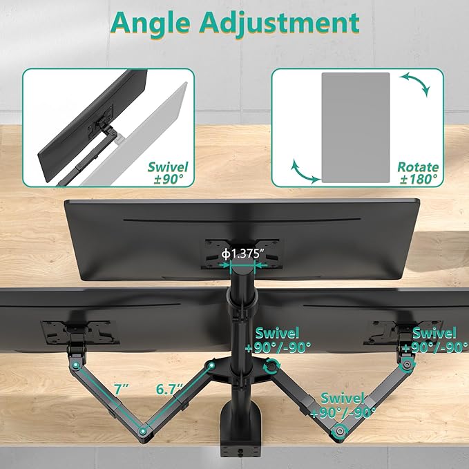 WALI Triple Monitor Mount for 13-27 inch Computer Screens, 3 Monitor Desk Mount, Holds up to 22 lbs, Adjustable Triple Monitors Stand with Swivel Tilt Rotation, 75x75/100x100mm (M003), Black