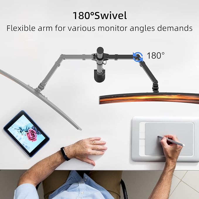 Suptek Single Monitor Arm Desk Mount Fully Adjustable Monitor Stand for 1 / One Screen up to 32 inch Extra Tall 31.5 inch Pole,Black (MD6821)