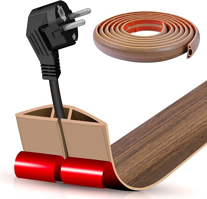 Floor Cord Cover Cable Cavity Self Adhesive Cord Hider Floor 10FT Floor Cable Management Power Cord Protector Floor Electric Cord Covers for Offices, Gym, Exhibitions (Misty Brown Wood, 1.18" x 20')