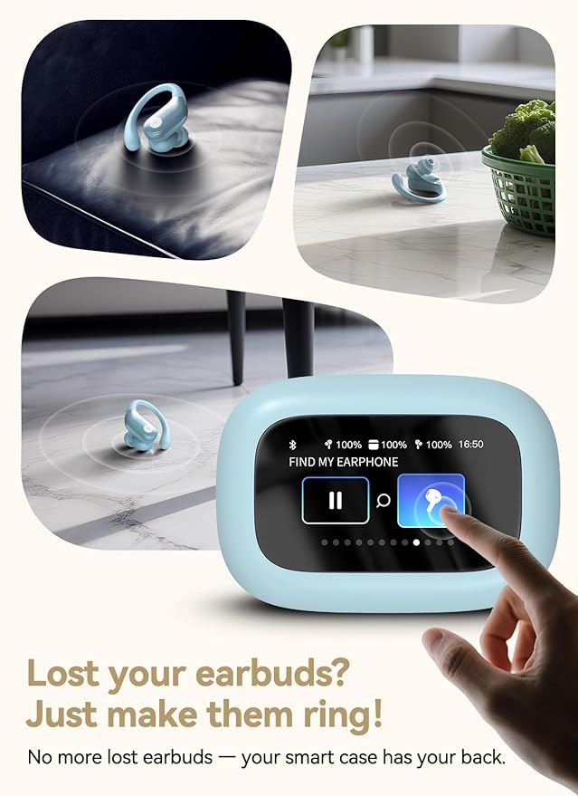 Wireless Earbuds, ENC Noise Cancelling Sport Ear Buds with Multifunctional Touch Screen, Bluetooth 5.4 Headphones, Bass Stereo Sound, 5 EQ Over-Ear Earbuds for Sports/Workout/Gym-Sky Blue