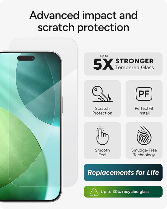 ZAGG Glass Elite Screen Protector for iPhone Air - 5X Stronger Tempered Glass, ClearPrint Technology for Smudge Free Clarity, Smooth Feel, Full Coverage, InvisibleShield, Easy Two-Step Installation