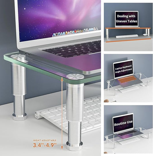 Hemudu Clear Computer Monitor Riser with Height Adjustable Multi Media Desktop Stand for Flat Screen LCD LED TV, Laptop/Notebook/Xbox One,HD01T-001