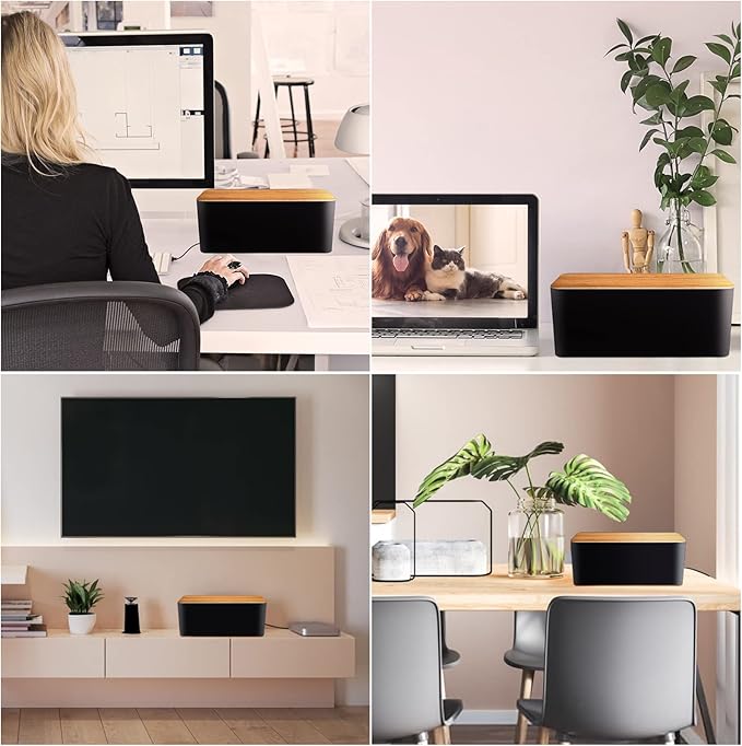 YUANYE Cable Management Box 2 Pack with 122 Cable Clips Set, Large Cord Organizer Box Hide Power Strip for Computer, Router, USB Hub and Under Desk Power Strip, Safe ABS Material Cord Management