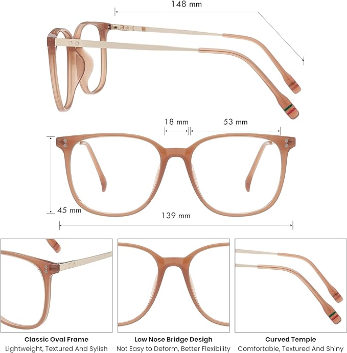 GUDVUE Oversized Blue Light Glasses, Computer Reading/Gaming/Phones Glasses, Anti Glare/UV400/Eye Strain, Large Square Frame