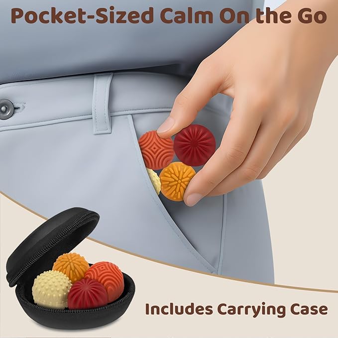 Magnetic Sensory Fidget Balls – 4PC Medium Weighted Textured Silicone Stress Relief Toys for Adults & Teens with ADHD, Autism, Anxiety – Quiet Magnet Fidgets for Desk, Travel, Office & Gifts