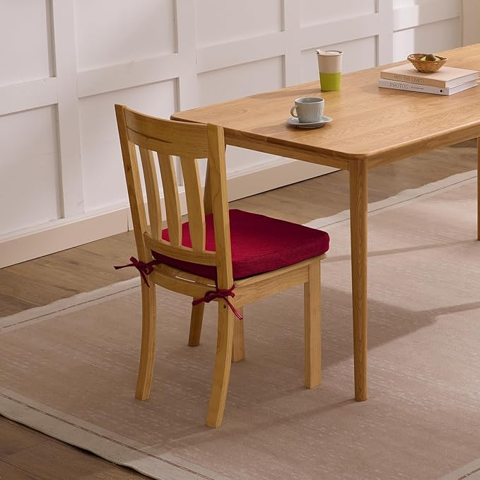 Chair Cushions for Dining Chairs, 2" Thick Seat Cushions for Kitchen Chairs, D-Shaped Chair Pads with Washable Cover, Ties and Non Slip Backing, 17'' x 16'', Set of 2, Red