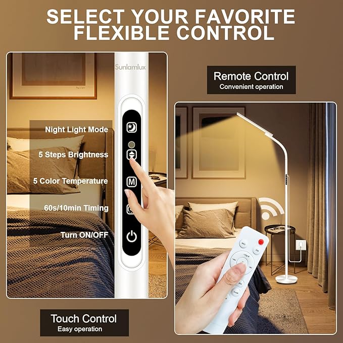 Happy Lamp,10000 Lux Happy Therapy Light, Floor Sun Therapy Lamp with 3 Adjustable Heights & 5 Colors & 5 Brightness Levels for Relaxing/Reading/Working