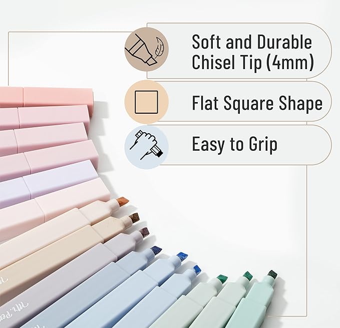Mr. Pen- Aesthetic Highlighters, 16 pcs, Chisel Tip, Morandi Colors, No Bleed Bible Highlighter Pastel, Assorted Colors, Cute