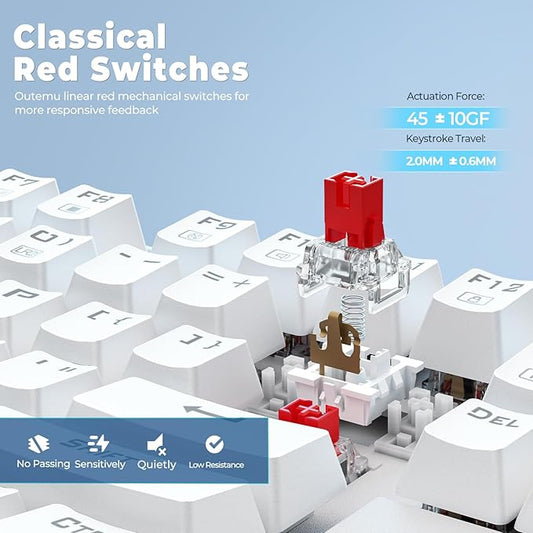 Redragon K552 Mechanical Gaming Keyboard, 87-Key Compact, LED Gaming Keyboard with Red Switches, Anti-Ghosting, Metal Frame for PC Gaming & Typing, Beginner-Friendly (White)