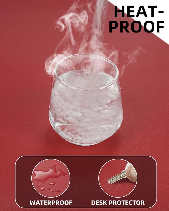 PU Leather Desk Pad Protector - 36"x17" Large Non-Slip Desk Mat, Waterproof Office Desk Blotter for Keyboard & Mouse, Premium Workstation Cover for Home & Office (Red)