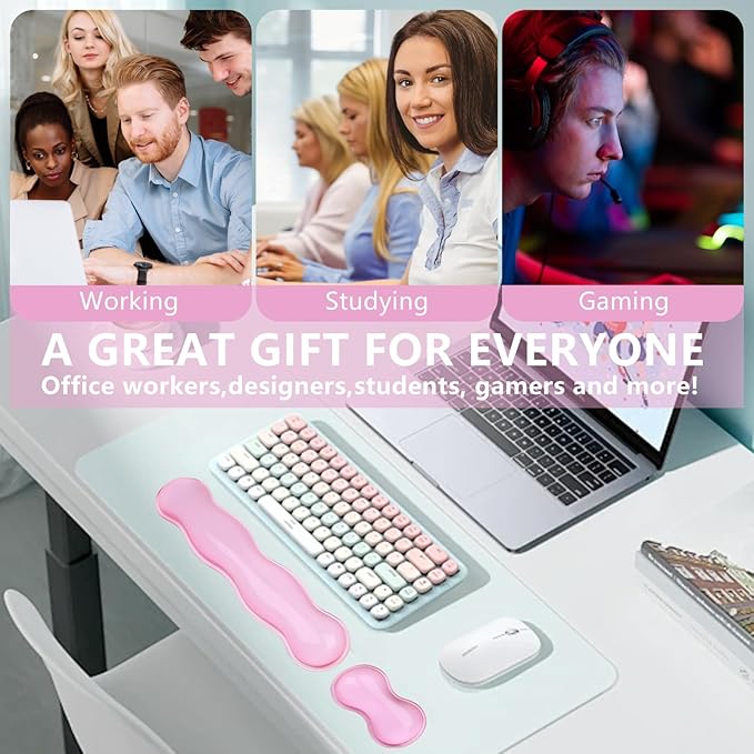 Gel Keyboard and Mouse Wrist Rest, Cute Wrist Support and Arm Support Keyboard Rest for Keyboard and Mouse Typing Pain Relief,Suitable for Office/Computer/Laptop/Gaming (Transparent Pink Set)