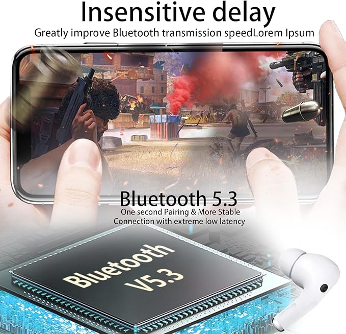 True Wireless Earbuds Bluetooth 5.3 Mic Noise Cancelling IPX7 Waterproof Hi-Fi Stereo Sound Long Battery Auto Pairing for iPhone/Android
