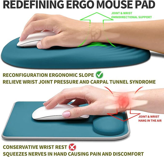 Hokafenle Ergonomic Mouse Pad Wrist Support, Terraced Slope Carpal Tunnel Wrist Pad for Mouse with Unibody Memory Foam, Wrist Rest Pain Relief Mousepad (Turquoise, 11.8x7.9 in)