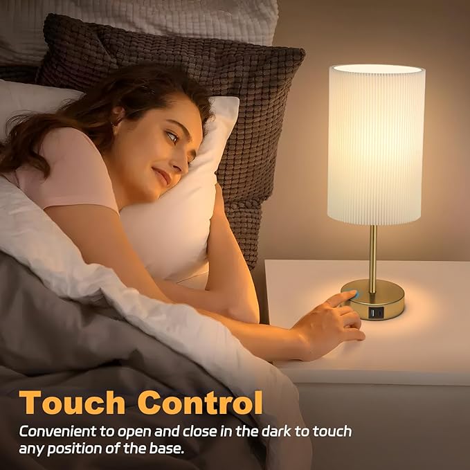 AKASUKI 18Inch Table Lamp with Dual Charging Station, 3 Way Dimmable Touch Lamp for Bedroom, Living Room, Office(LED