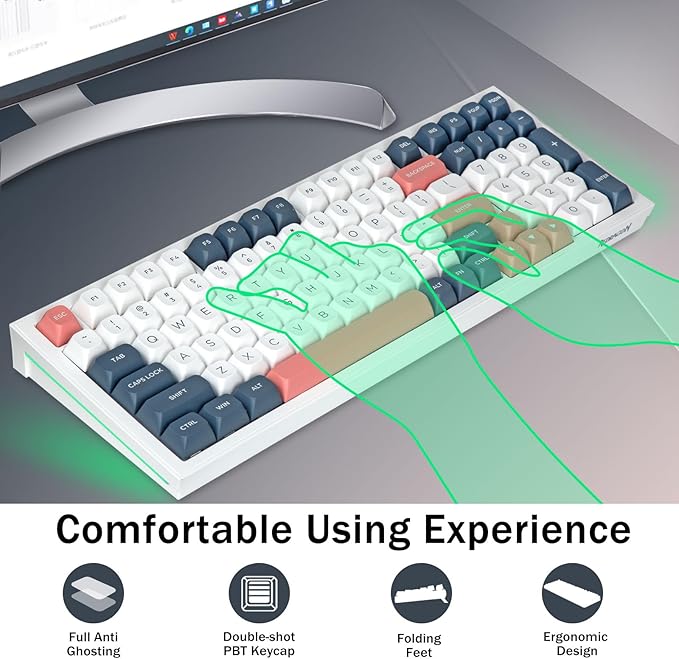 Redragon K723 Wireless Mechanical Gaming Keyboard, Hot Swappable Pre-lubed Linear Switches, Gasket Design, Bluetooth/2.4GHz/USB-C, Creamy Sound, RGB Backlit for PC/Mac/PS/Xbox, White Blue