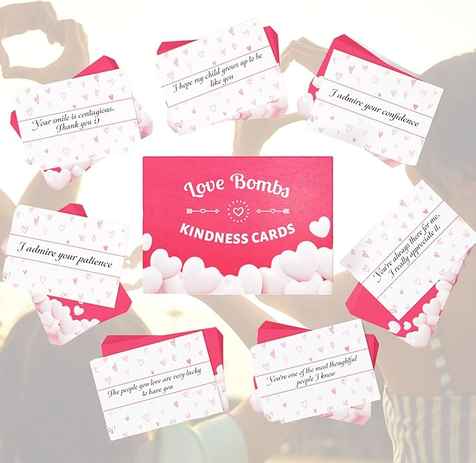 Better Me Love Bombs Kindness Cards – 111 Appreciation & Gratitude Cards, Love Notes for Him & Her, Just Because Gifts, Perfect for Valentine's Day (Red Hearts)