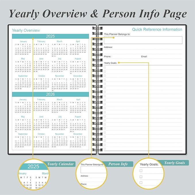 2025-2026 Planner - 18 Months Weekly & Monthly Planner from July 2025 - December 2026, Spiral Planner 2025-2026 with Elastic Closure, Inner Pocket, Medium 5.8" x 8.3", Black