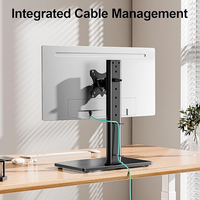 MOUNT PRO Single Monitor Stand Fits Max 32 inch Screen, Free-Standing Computer Desk Stand, Display Mount with Height Adjustable, Swivel, Tilt, Rotation, VESA Monitor Stand 100x100