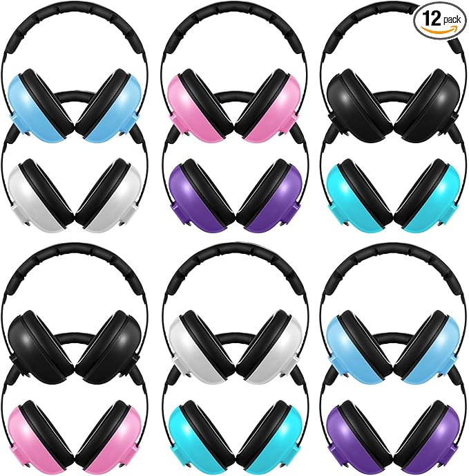 Amylove 12 Pcs Baby Noise Cancelling Headphones Ear Protection Ear Muffs Bulk 27db Noise Reduction Hearing Earmuff for 3 Months to 3 Years Infants and Toddlers