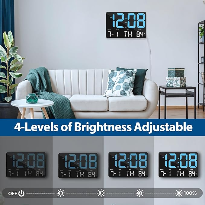 SZELAM Digital Clock Large Display,11.5"Digital Wall Alarm Clock with Remote Control,LED Oversized Electric Clock with Calendar,12/24H,Adjustable Brightness Large Clock for Home Office Kitchen Bedroom