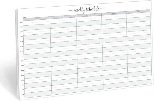 321Done Weekly Schedule Planning Notepad - 50 Sheets (11x17) - Hourly Appointment Productivity Weekly Planner Tear-Off Note Pad - Cute Simple Script Extra Large Size - Made in USA