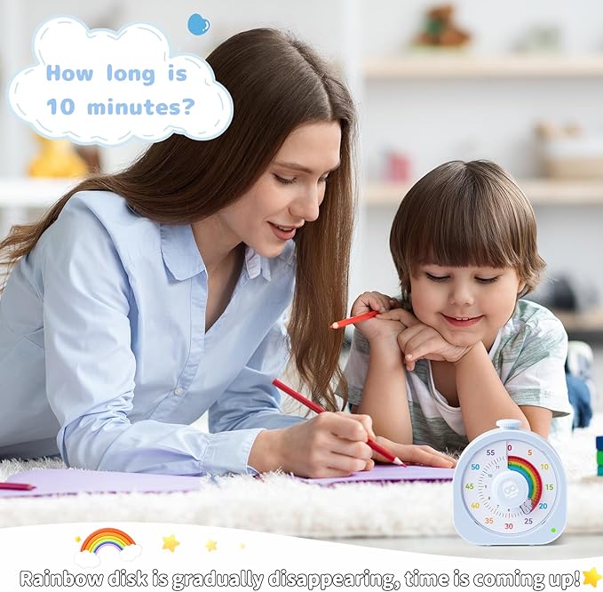 Visual Timer for Kids, Rechargeable Timer for Classroom Office Kitchen with 'Rainbow' Pattern Design, 60min/12h Silent Countdown Timers, Pomodoro Timers Management Tool for Toddler ADHD