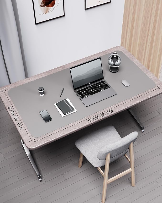 YSAGi Double-Sided Desk Pad, Leather Desk Mat, Eco Cork Desk Pad Protector, Large Mouse Pad for Desk, Waterproof Desk Blotter Pad, Desk Writing Pad for Office Work/Home (Grey+Cork, 47.2" x 23.6")