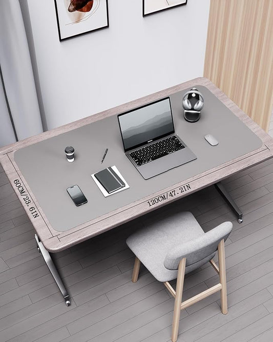 YSAGi Double-Sided Desk Pad, Leather Desk Mat, Eco Cork Desk Pad Protector, Large Mouse Pad for Desk, Waterproof Desk Blotter Pad, Desk Writing Pad for Office Work/Home (Grey+Cork, 47.2" x 23.6")