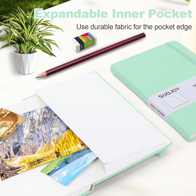 Lined Journal Notebook for Women Men,5.5"x8.3",100 GSM Thick Paper, A5 Hardcover Leather Journaling Notebooks for Writing,Travel,Work & School,College Ruled Journals for Note Taking Diary(Light Green)