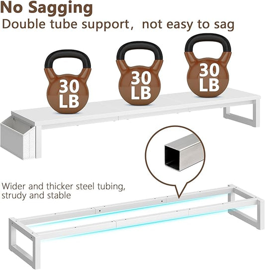 LAND·VOI Dual Monitor Stand Riser,41.5'' Long Monitor Stand for 2 Monitors, Wood and Steel Computer Monitor Stand, Desktop Oraganizer with Pen Holder, Monitor Riser for Desk Computer,Laptop,TV, White