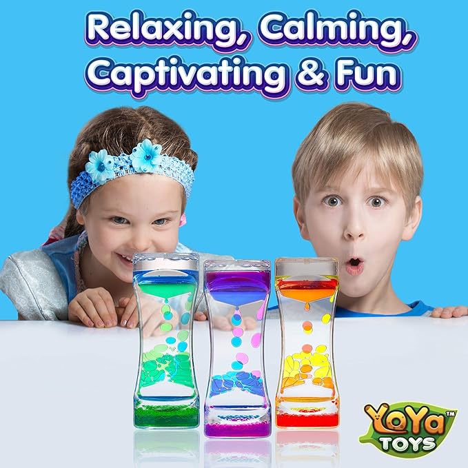 YoYa Toys Liquimo - Liquid Motion Bubbler - 3 Pack - Sensory Fidget Desk Toy for Kids & Adults - Relaxing Hourglass Timer Tubes - Calming Visual Play for School, Home, Office, Stress Relief and Focus