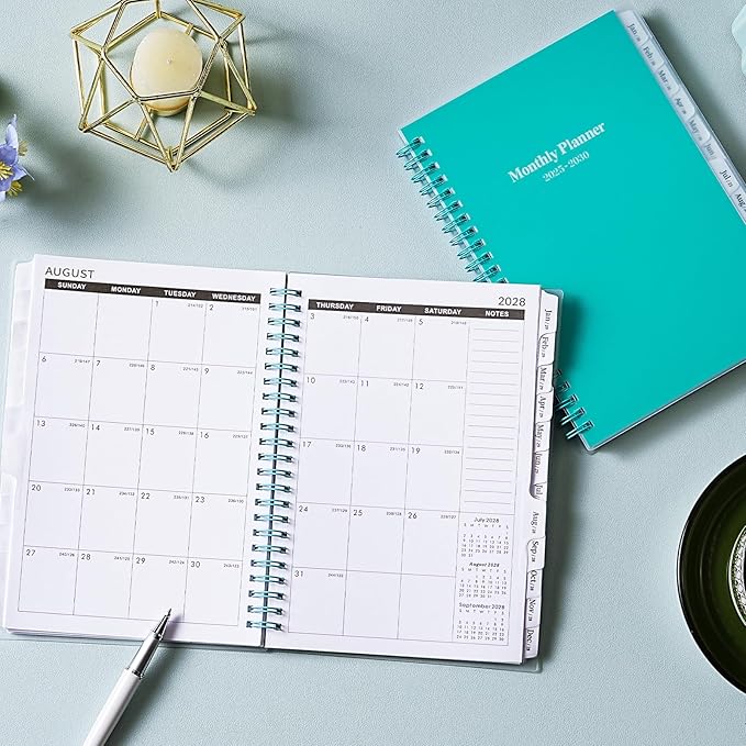 2025-2030 Monthly Planner/Calendar - Jul 2025 - Jun 2030, 5 Year Planner with Tabs, 6.4" x 8.5", 60 Monthly Calendar, Two-Side Pocket, 9 Notes Pages, Suitable for Long-Term Planning - Green