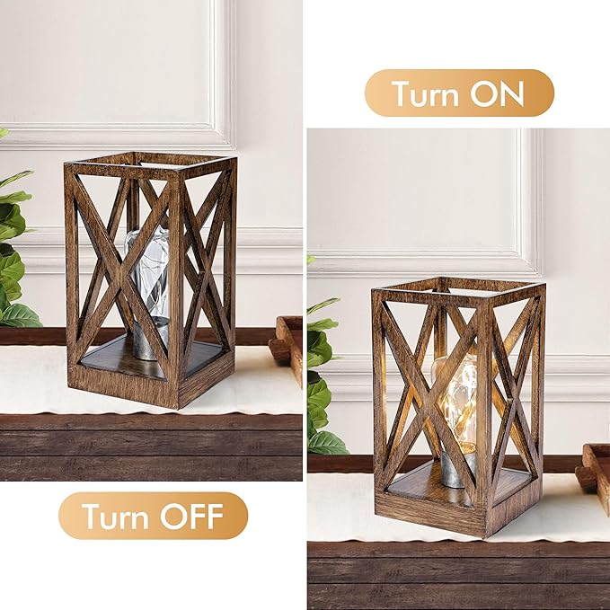 WINGBO Retro Battery Powered Table Lamps, Battery Operated Cordless Lamp, Portable Nightlight Decorative Light for Living Room Dining Room Bedroom Entryway Patio Backyard, Faded Brown Finish