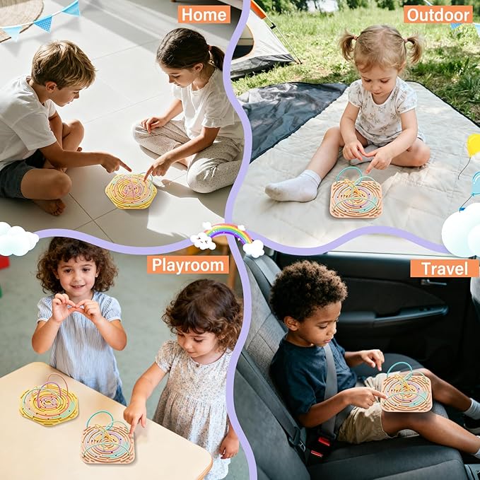 2 Pack Sensory Activity Board with 20 Random-Color Strings, Double-Sided Silicone Sensory Fidget Toy for Kids and Adults with Autism, ADHD, Silent, Stress Relief, Calming, Focus, Gift for Girls Boys