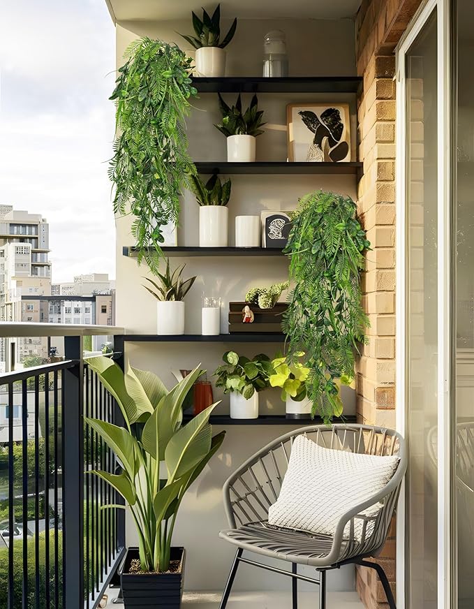 Hollyone 2pcs Artificial Hanging Plant 36" Faux Ferns Artificial Plastic Greenery Ivy Leaves Fake Vines for Wall Farmhouse Living Room Kitchen Shelf Garden Home Patio Indoor Outdoor Decor