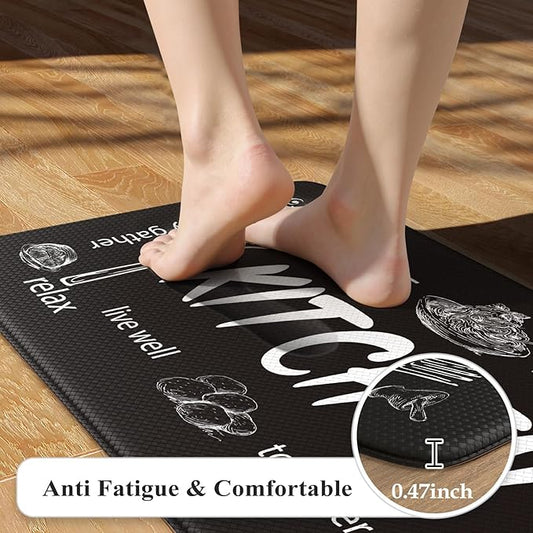 KIMODE Kitchen Mats 2PCS,Cushioned Anti Fatigue Farmhouse Kitchen Rugs and Mats,Non Slip Waterproof Kitchen Mats for Floor,Comfort Foam Standing Desk Mat for Home,Kitchen,Sink,Laundry,Black