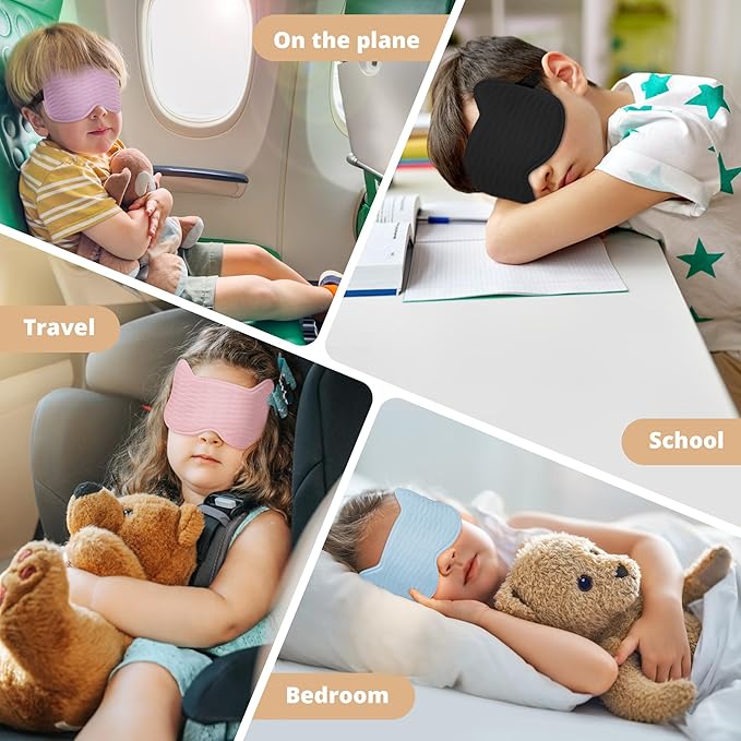 3D Kids Sleep Eye Mask: 3D Contoured Cup Sleeping Masks, Blindfold Sleep Eye Cover with Adjustable Strap, Memory Foam Lightweight Night Eyeshade for Boys Girls Teens (Black)