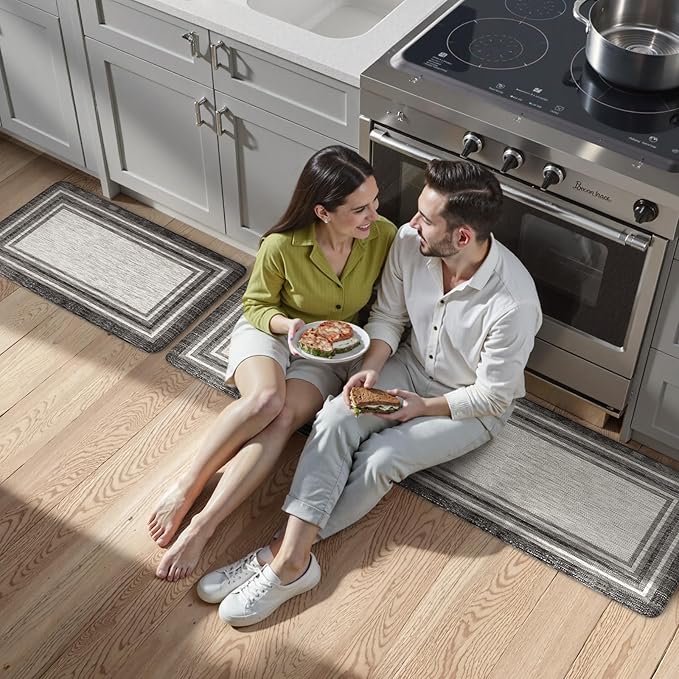 KIMODE Anti Fatigue Kitchen Mats,Non Slip Farmhouse Kitchen Rugs Sets of 2,17"x59"+17"x29" Waterproof Kitchen Mat for Floor,Cushioned Standing Mat for Office,Laundry,Sink,Desk,Grey