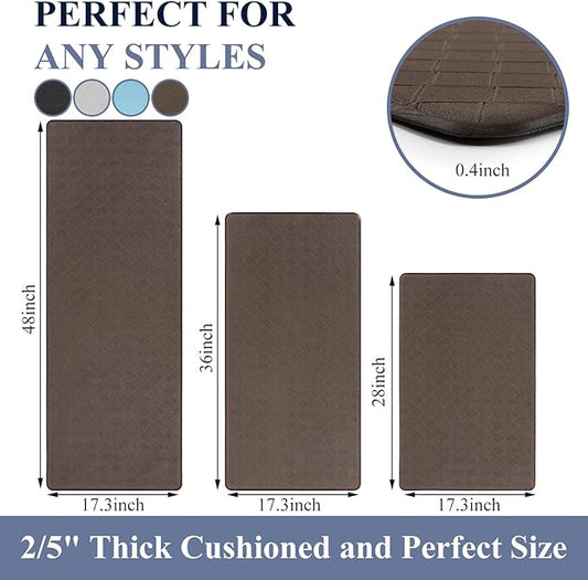 HEBE Anti Fatigue 3 Piece Waterproof Kitchen Mats - Non Slip Comfort Standing Mat Runner for Home Office, Sink, Laundry