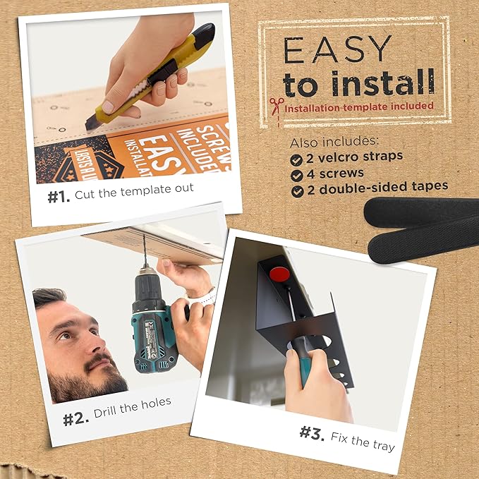 Under Desk Cable Management Tray - No Drill Organizer for Glass Desk. Perfect Standing Cable Management Rack (Black Wire Tray - Single 17'')