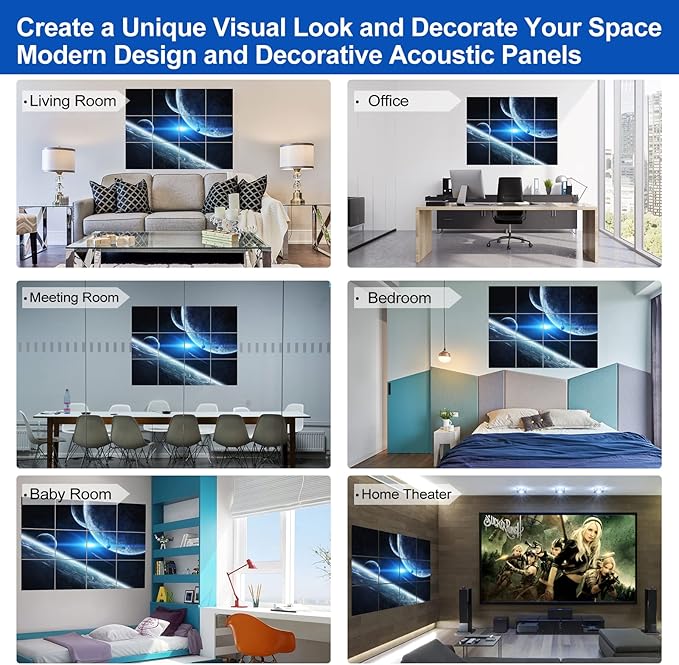 Dmsky Art Acoustic Panels,48“x36”Acoustical Wall Panel, Decorative Sound Absorbing Panel for Walls, Studio Acoustic Treatment Soundproof Wall Panel(12 Pack,Space)